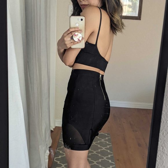 Bebe Bandage Skirt with side mesh panels - Picture 2 of 7